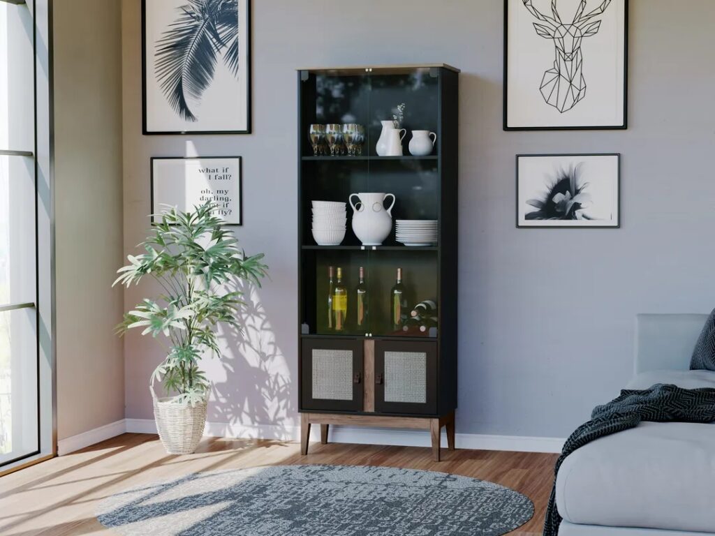 Cristaleira MB 1005 Freijó/Preto - Móveis furniture