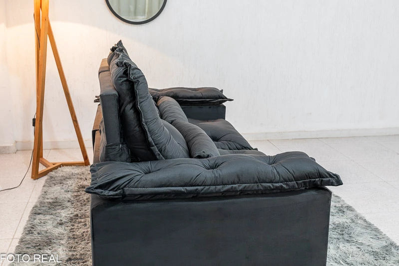 Sofá Retrátil Reclinável 2.00m Texas Veludo Preto - Móveis furniture