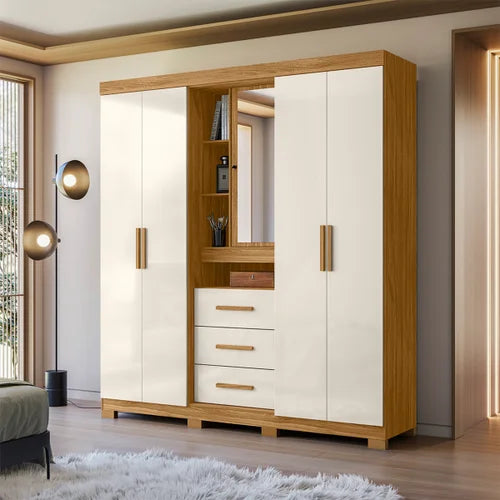 Guarda Roupa Eldorado 195cm 5 Portas Freijó Off White com Espelho Moval - Móveis furniture