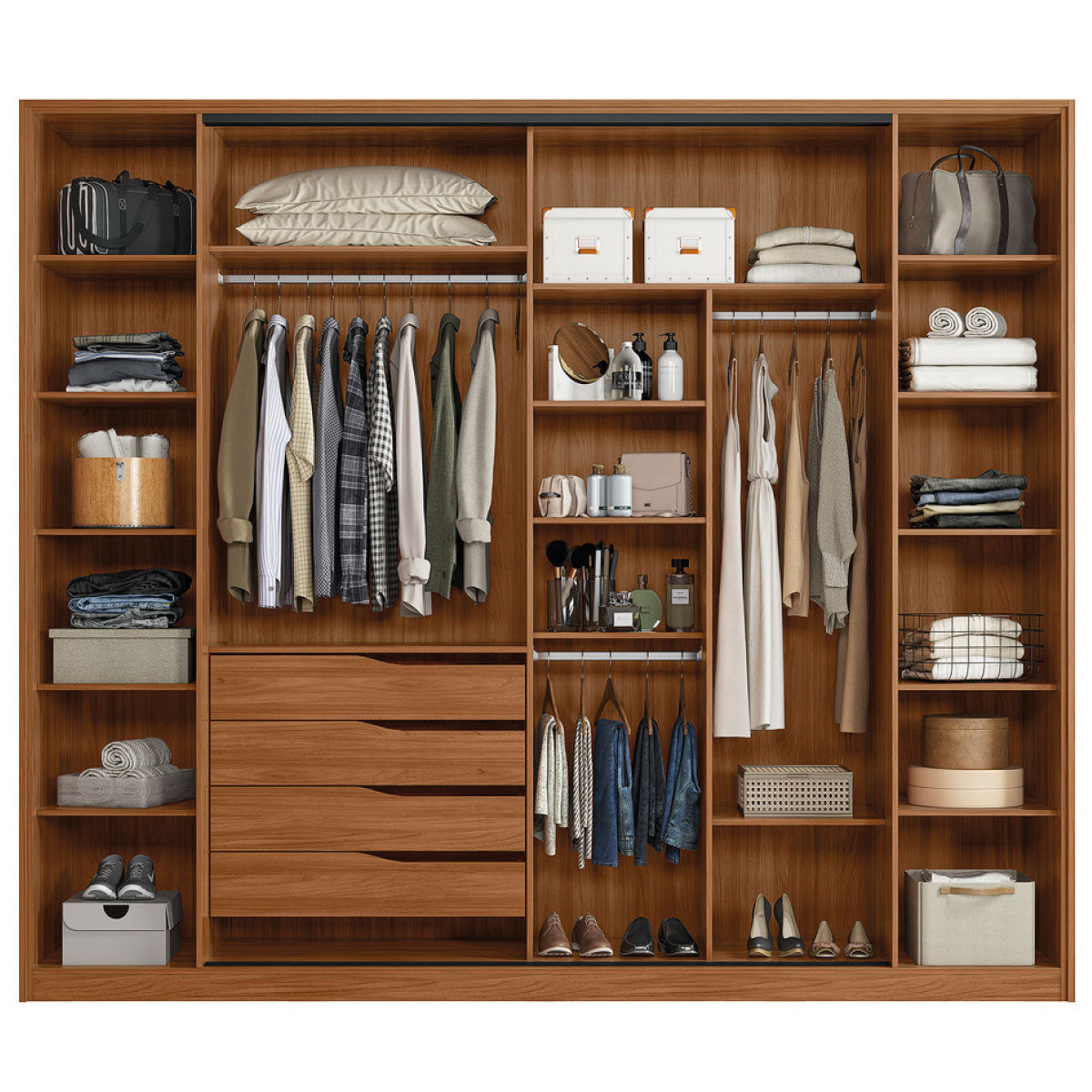 Guarda-Roupa 4 Portas Laredo 2,67 m Nogueira Touch/Nude Prime/Nogueira Touch - Móveis furniture