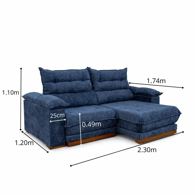 Sofá Retrátil Reclinável Itauna 2.30m Chenille Azul 575 D28 Soft - Molas Ensacadas