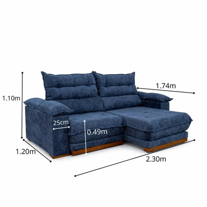 Sofá Retrátil Reclinável Itauna 2.30m Chenille Azul 575 D28 Soft - Molas Ensacadas
