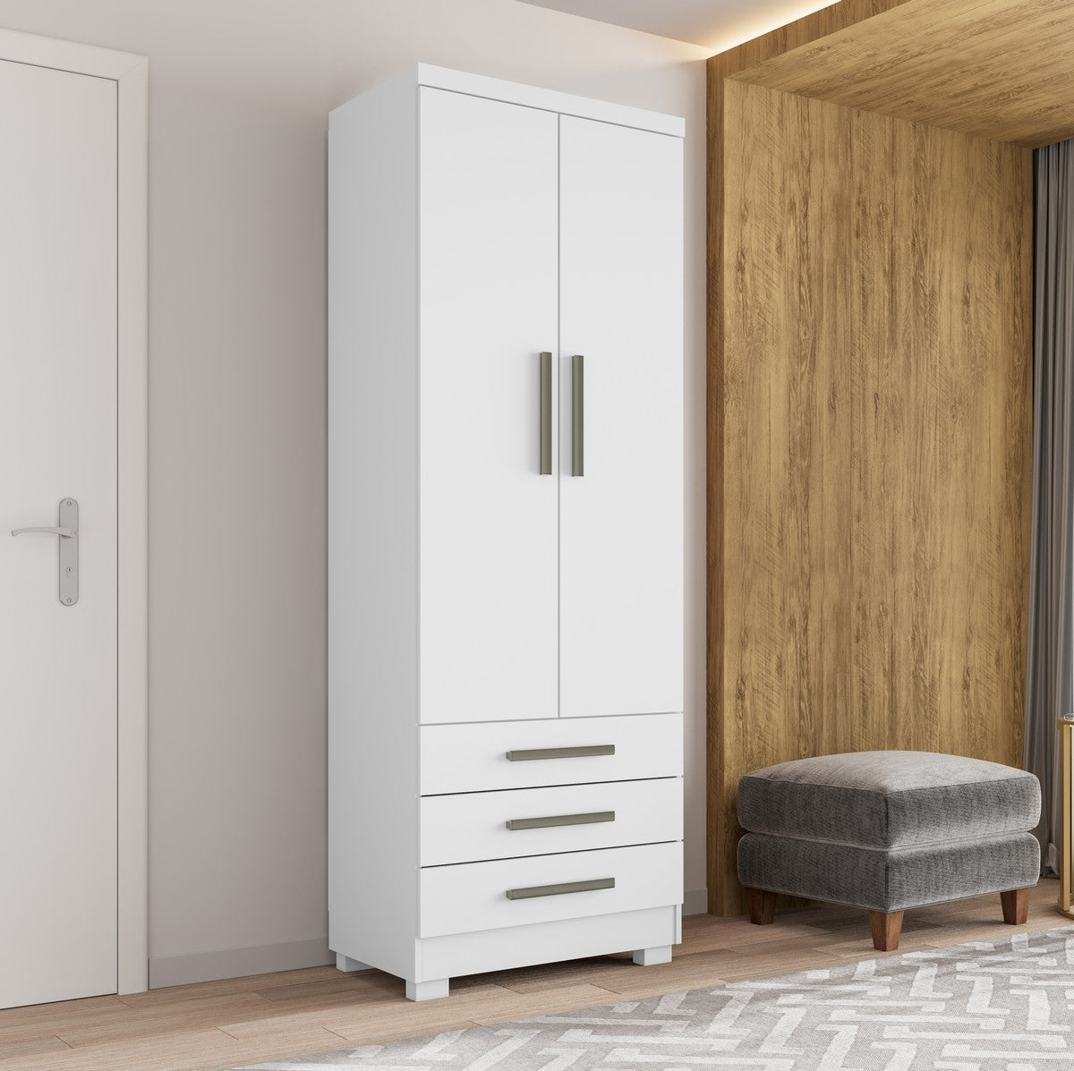 Guarda Roupa Floripa Solteiro 2 Portas 3 Gavetas Rud Rack - Branco - Móveis furniture