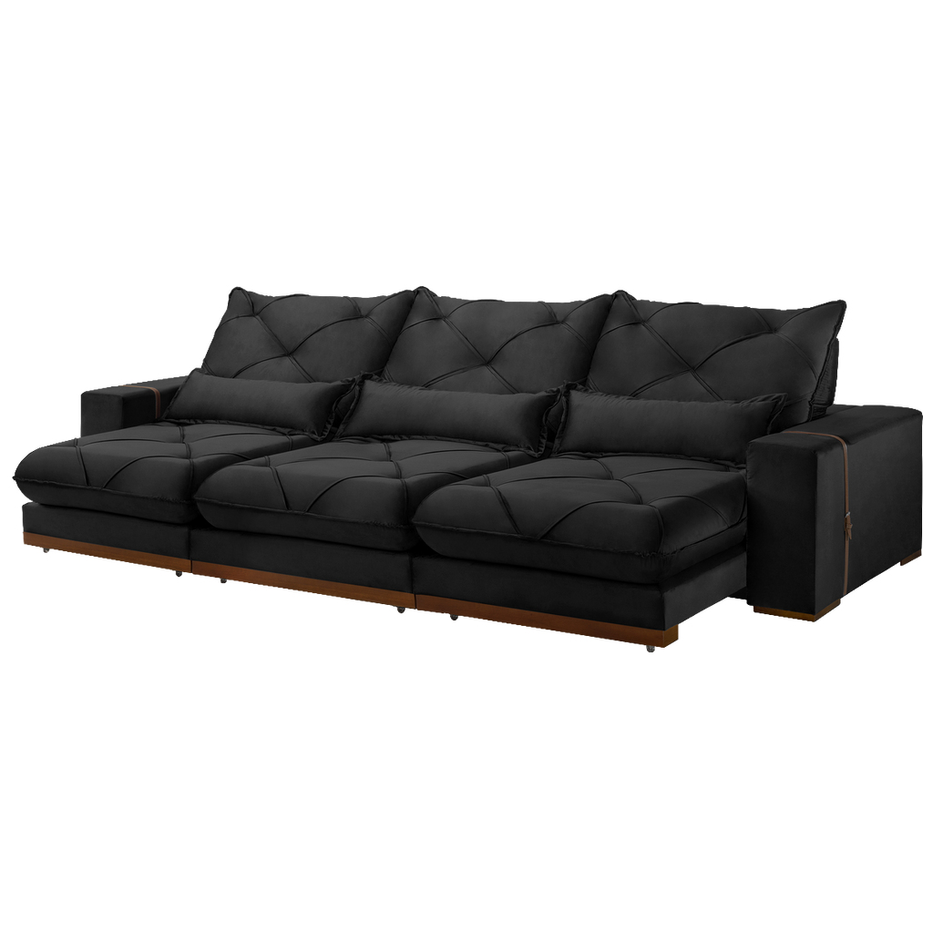 Sofá Retrátil e Reclinável Luanda/Isabella 3,50 m Veludo Preto – TREVO ESTOFADOS - Móveis furniture