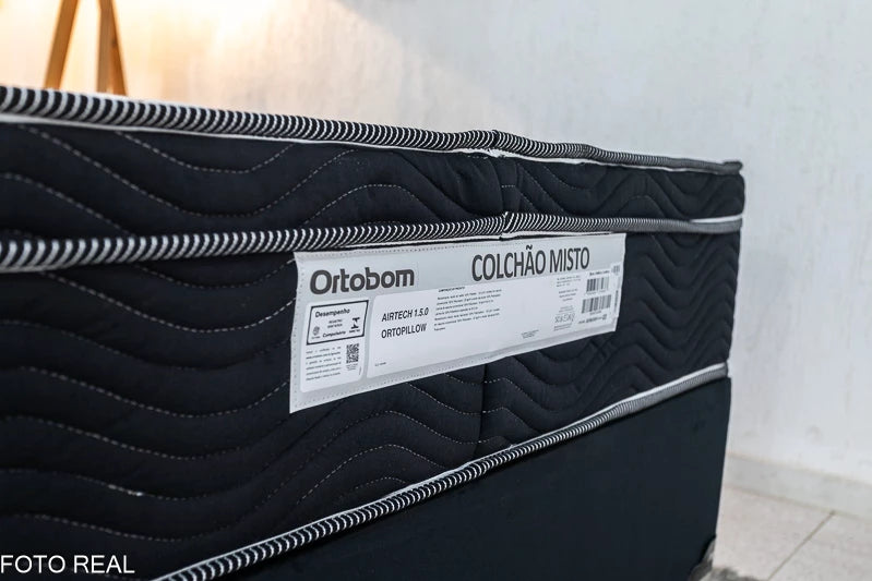 Base Box Casal Veludo Preto Portobel + Colchão Casal Ortopédico EPS Airtech 150 Ortopillow 138x188x63 Ortobom - Móveis furniture