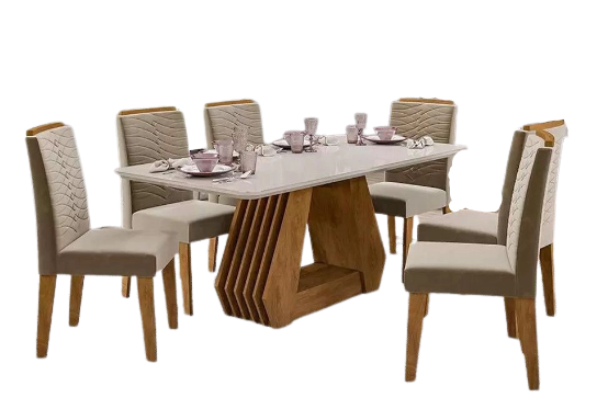 Conjunto Sala de Jantar Mesa Agata 180x90 cm e 6 Cadeiras Paola Cimol Nature/Off White/Nude - Móveis furniture