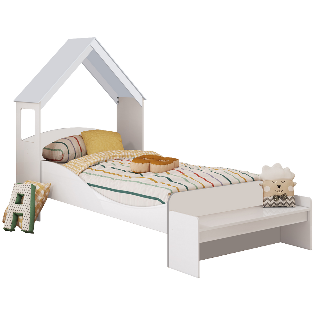 Kit Casinha + Cama Solteiro Lua Branco Brilho – PEROBA MÓVEIS