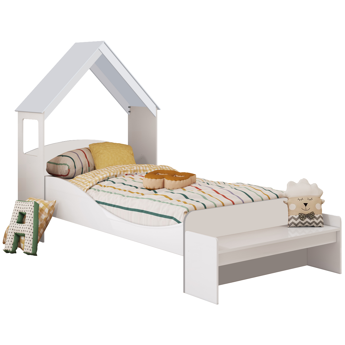 Kit Casinha + Cama Solteiro Lua Branco Brilho – PEROBA MÓVEIS