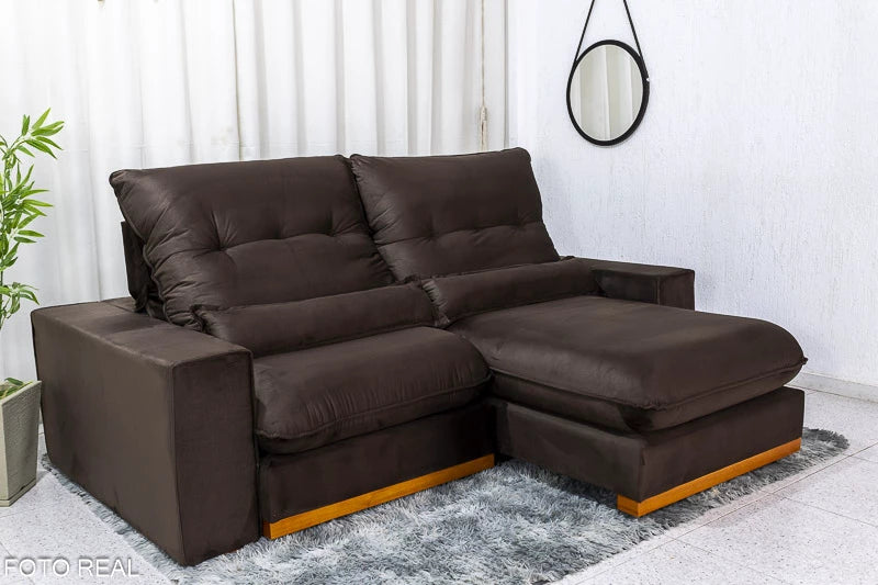 Sofá Retrátil Reclinável Sparta 2.30m Veludo Marrom 815 D33 e Molas Ensacadas - Móveis furniture