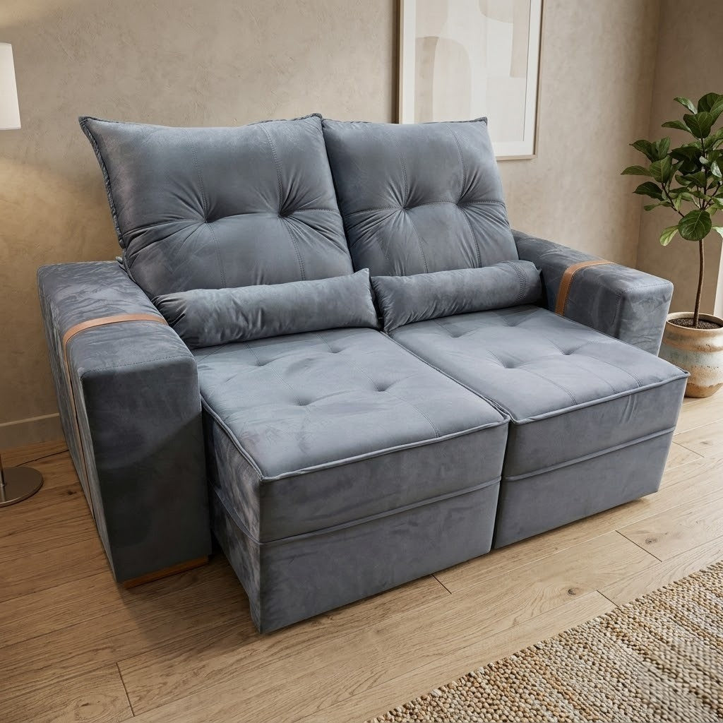 Sofá Retrátil e Reclinável Júnior 1,80 m Veludo Cinza Grafite 08 – IMPERIAL DECOR