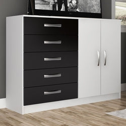 Comoda Araruama.Miracema 5G2P Branco.Preto - Móveis furniture