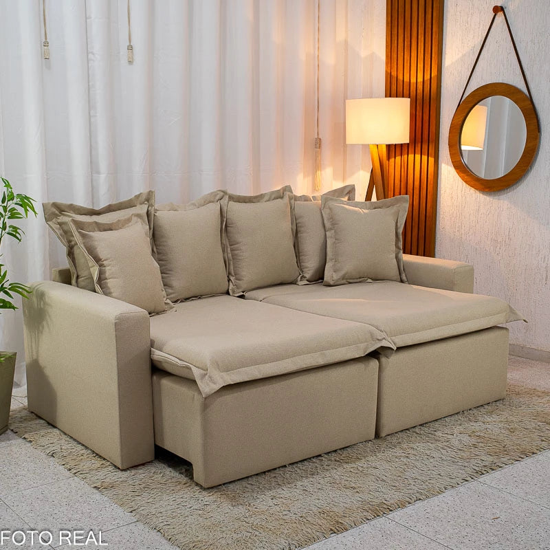 Sofá Retrátil e Cama Torino 2.10m Linho Bege 505 - Sem Caixa