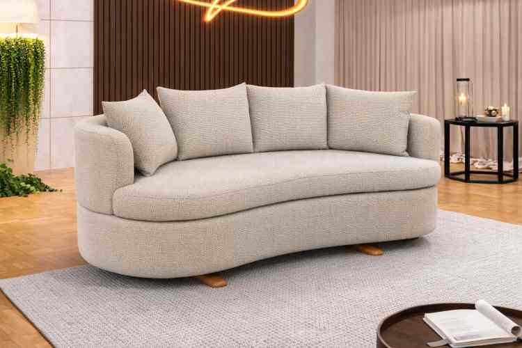 Sofa Living Organic M-204 3 Lugares 2,00m - Tecido Boucle Bege Claro B473 Martins Estofados