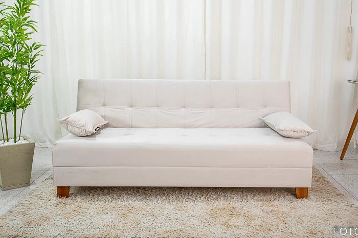 Sofá 4 lugares e Sofá Cama Casal Arpoador Veludo Bege - Móveis furniture