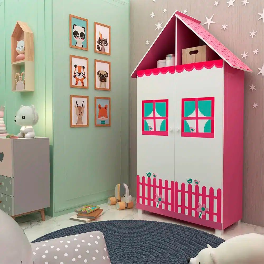 Roupeiro Infantil Casinha 2P Visualizacao Interna Gelius