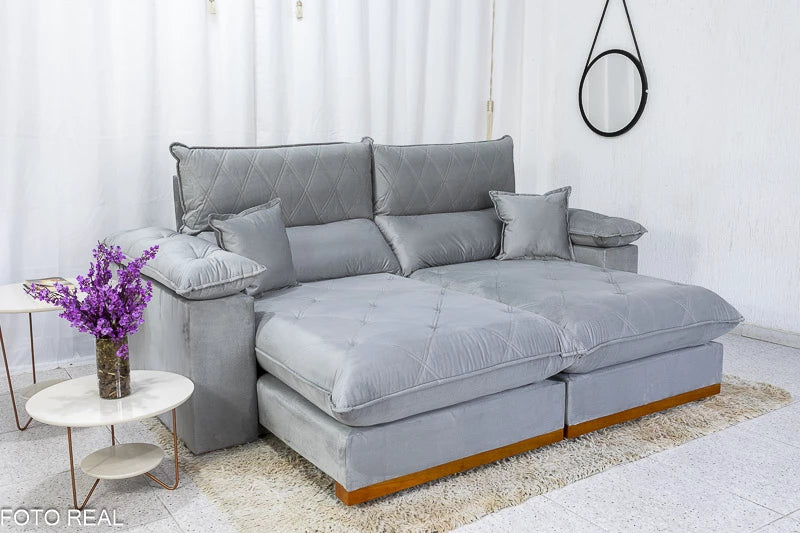 Sofá Retrátil Reclinável 2.30m Magnum Veludo Prata - Molas Ensacadas