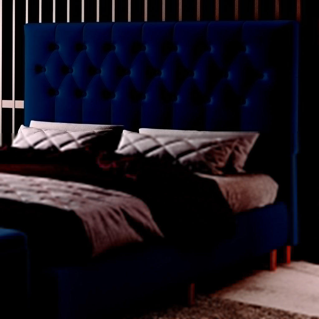 Cabeceira Casal Turim Veludo Azul B024- LARMÓVEIS/TREVO ESTOFADOS