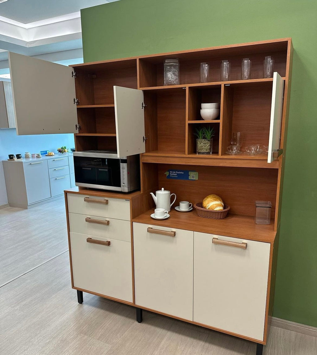 Kit Cozinha Compacta Napoles c/ 6 Portas 2 Gavetas 6 Prateleiras-Cinamomo/Off White - Móveis furniture