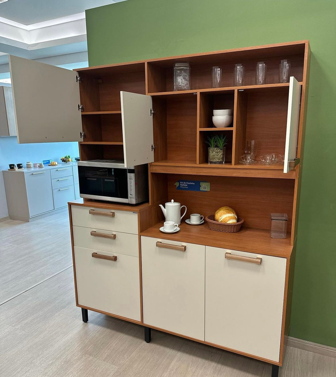 Kit Cozinha Compacta Napoles c/ 6 Portas 2 Gavetas 6 Prateleiras-Cinamomo/Off White - Móveis furniture