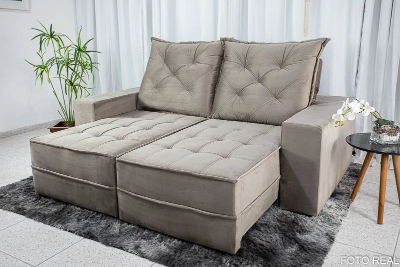 Sofá Retrátil Reclinável Berlim 2.10m Cinza 813 - D33 e Molas Ensacadas - Móveis furniture