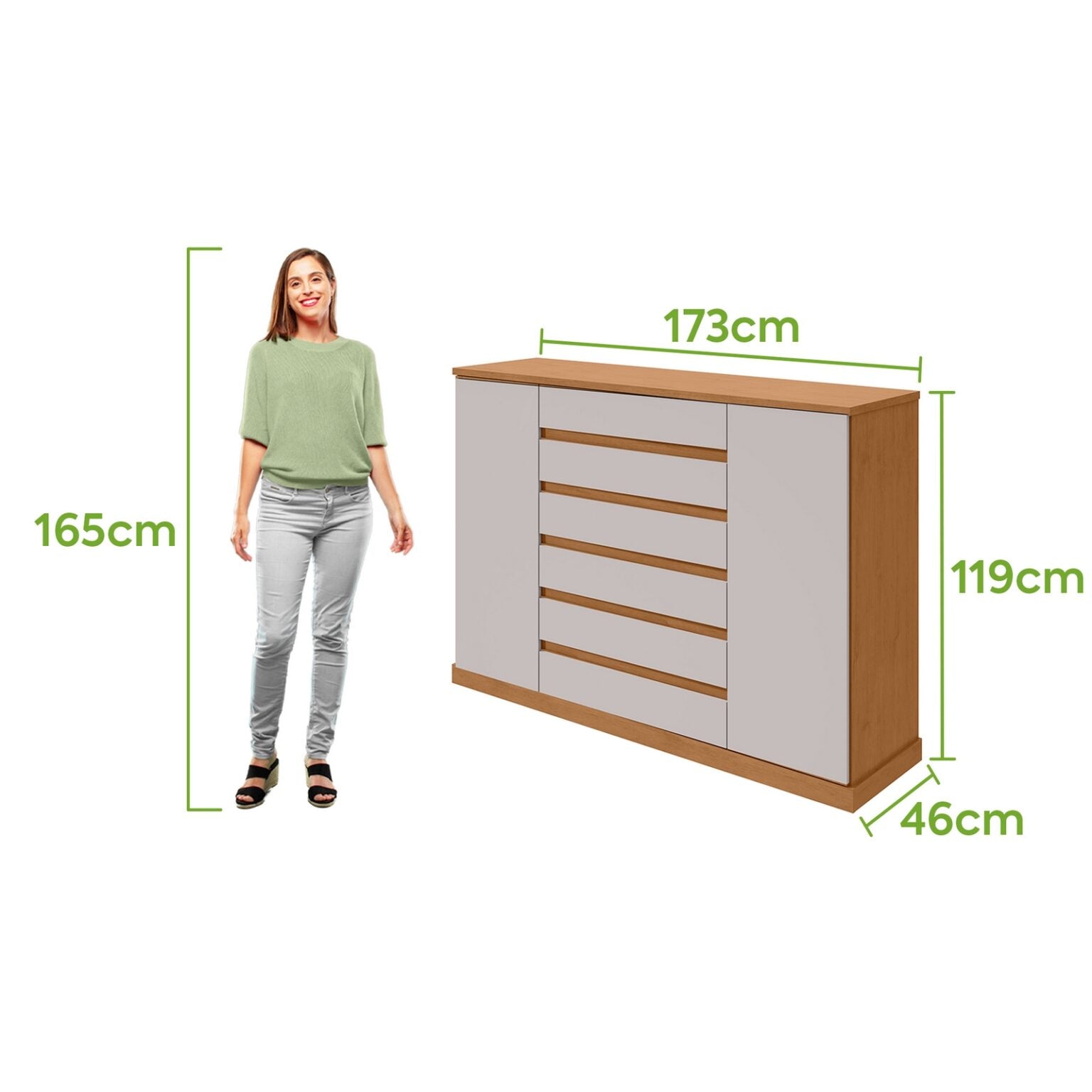 Cômoda 7 Gavetas Vedra Amêndoa Clean/Off White – LOPAS