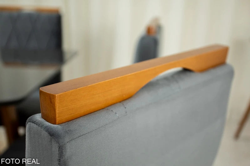 Mesa de Jantar Pedro Mel Tampo Vidro Grafite 90×90 4 Cadeiras Lisboa Veludo Grafite - Móveis furniture