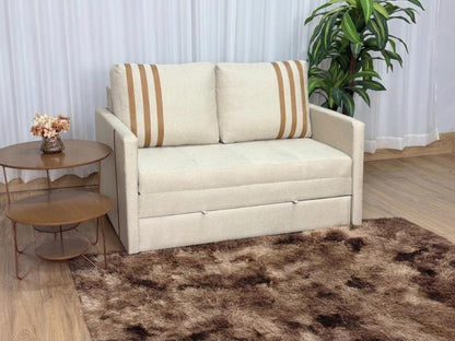 Sofa Cama Dominic 1.40m – Bege Linho/Marrom Courino