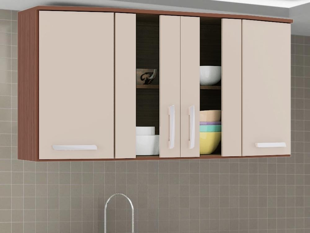 Armário de Cozinha Aéreo Bruna Tridimensional 4 portas – Cappuccino/Off white - Móveis furniture