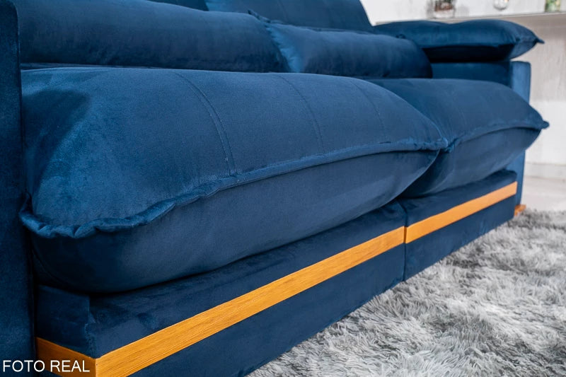 Sofá Retrátil Reclinável Ibis 2.30m Veludo Azul 800 - D33 e Molas Ensacadas - Móveis furniture