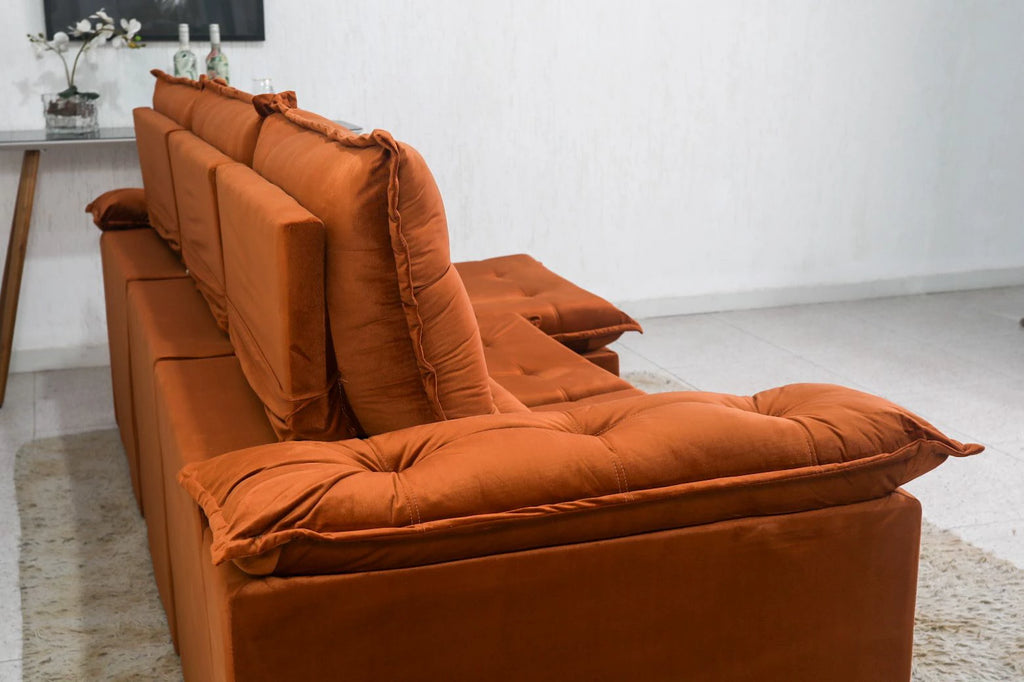 Sofá Retrátil Reclinável Madri 2.70m Veludo Terracota - Móveis furniture