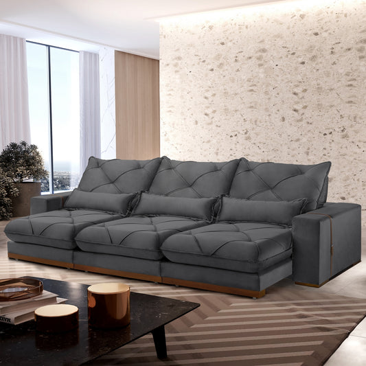 Sofá Retrátil e Reclinável Luanda/Isabella 3,50 m Veludo Grafite – TREVO ESTOFADOS - Móveis furniture