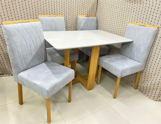Mesa Pietro.Evelin 100x100 Tampo Malaga MDF.Vdr e Base Evelin Imbuia Mel.Off White Carvalho Decor - Móveis furniture