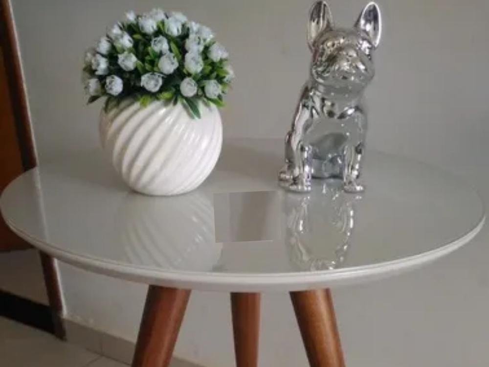 Conjunto de Mesa de Apoio e Centro Sparta tampo com vidro – Off White - Móveis furniture