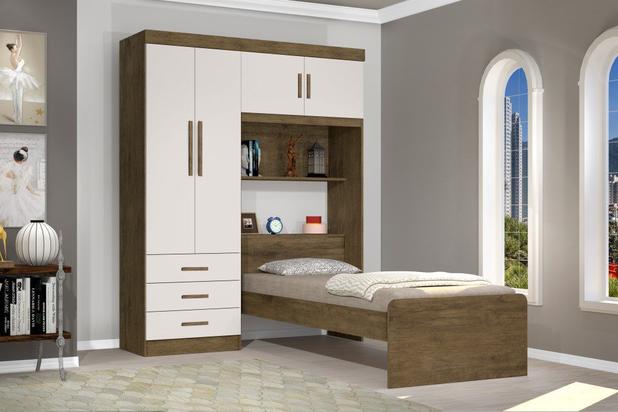 Roupeiro Cama Solteiro Cancun 4P3G Jequitiba.Off White J A Mov