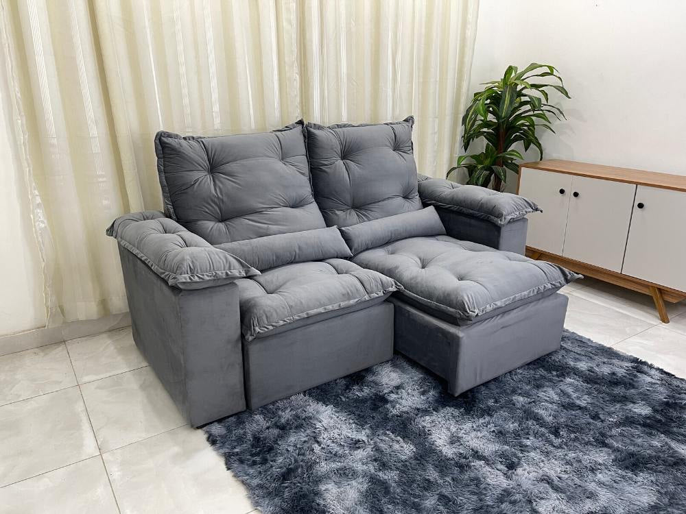 Sofá Retrátil Reclinável Atenas 2.00m – Cinza Veludo - Móveis furniture