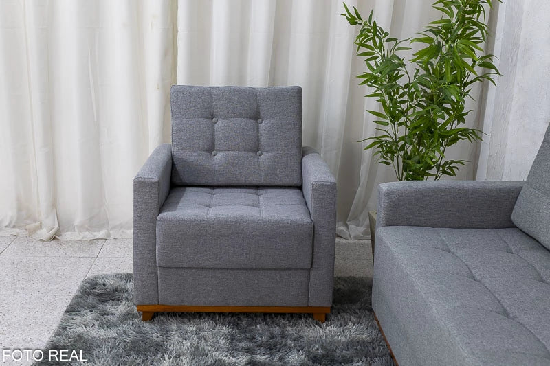 Sofá Áustria 3 Lugares + Poltrona Áustria Cinza - Móveis furniture