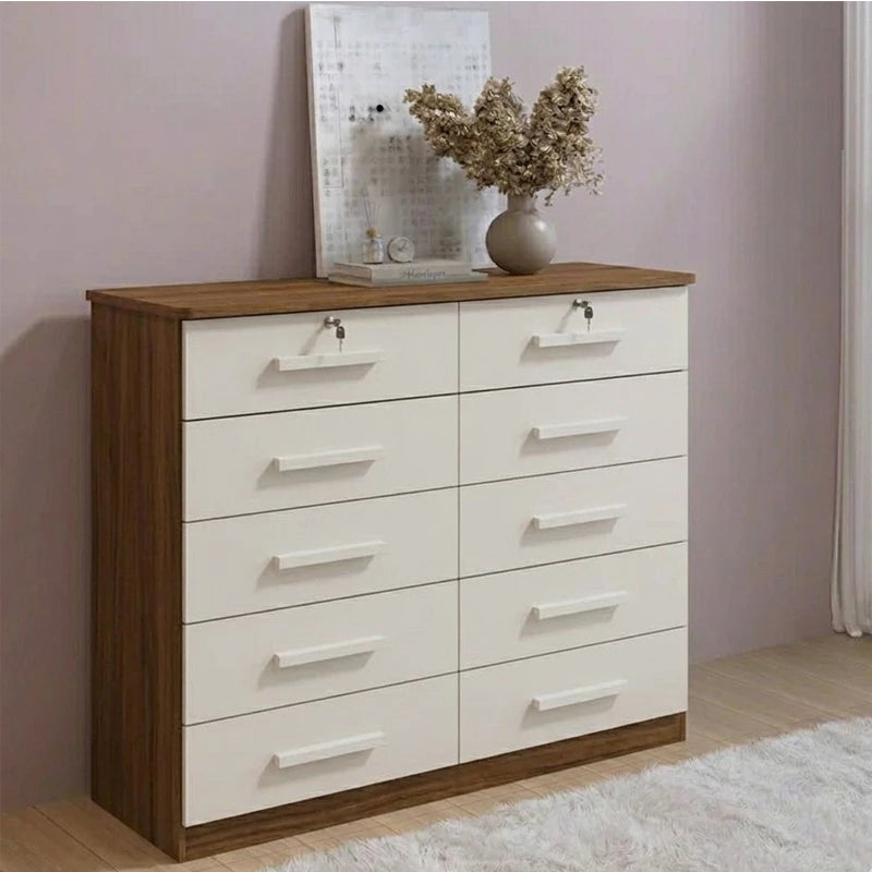 Cômoda Ryad Com 10 Gavetas Castanho/Off - D Doro