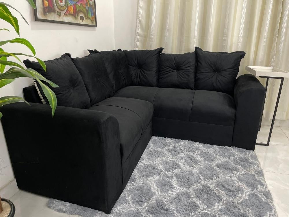 Conjunto de sofá de canto 2 x 3 lugares Félix – Preto/Floral Flex - Móveis furniture