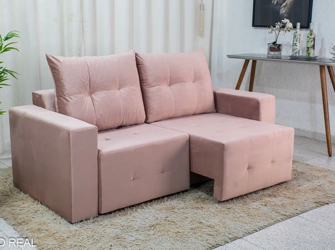 Sofá Retrátil 3 Lugares Havaí Larg.1.80m Veludinho Rose - Móveis furniture