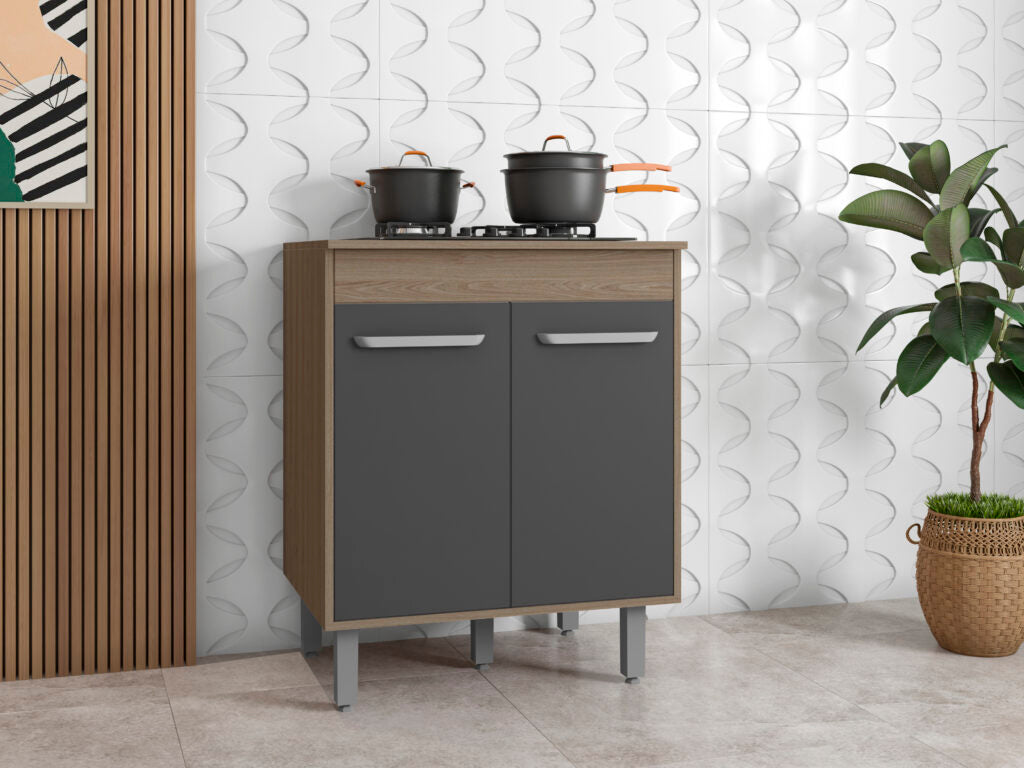 Balcão 70 para Cooktop 4 Bocas Barcelona Carvalho/Grafite – POLIMAN - Móveis furniture