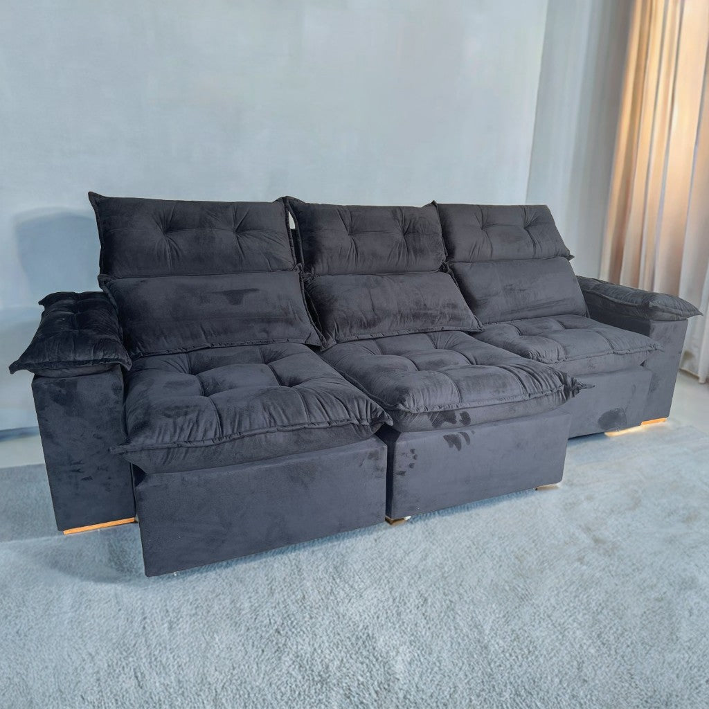 Sofá Retrátil e Reclinável Imperial 2,75 m Veludo Jolie Preto 12 – IMPERIAL DECOR - Móveis furniture