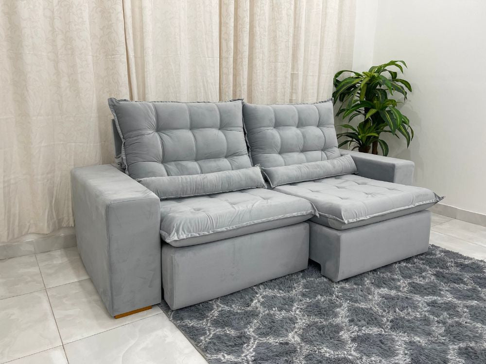 Sofá Retrátil Reclinável Small 2.30m – Prata Veludão - Móveis furniture