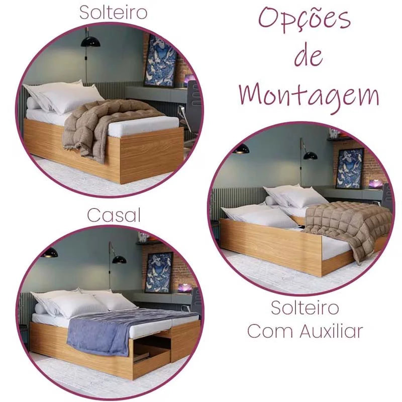 Bibox Matrix Cama 3 em 1 Solteiro-Solteiro c/Auxiliar e Casal Nature Tebarrot - Móveis furniture