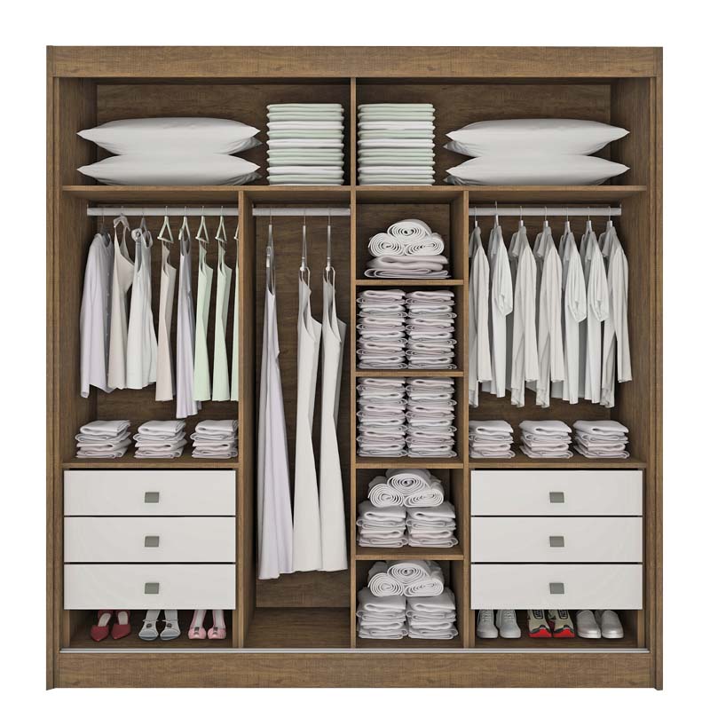 Roupeiro 2 Portas Titanium Ripado MDF Ypê/Off White Larg. 2.20m D Doro - Móveis furniture