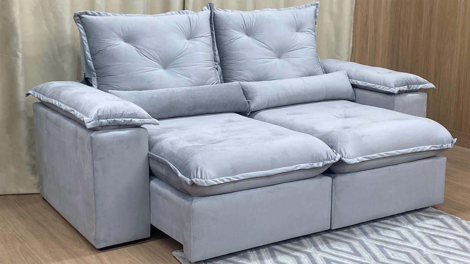 Sofá Retrátil Reclinável 2,30 m Cinza claro 501 Zuqui Plus - Móveis furniture