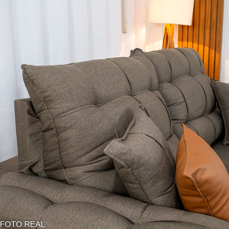 Sofá Retrátil Reclinável Verona 2.00m Linho Marrom D28 Soft - Molas Ensacadas
