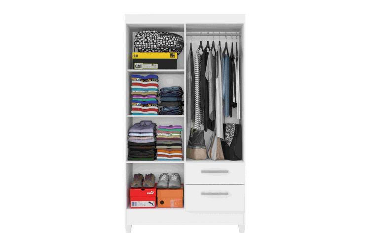 Roupeiro Fortaleza Plus 4P2G com Pes e Espelhos Canelato Rustico 3D.Canelato Natura.Off White Atualle Moveis