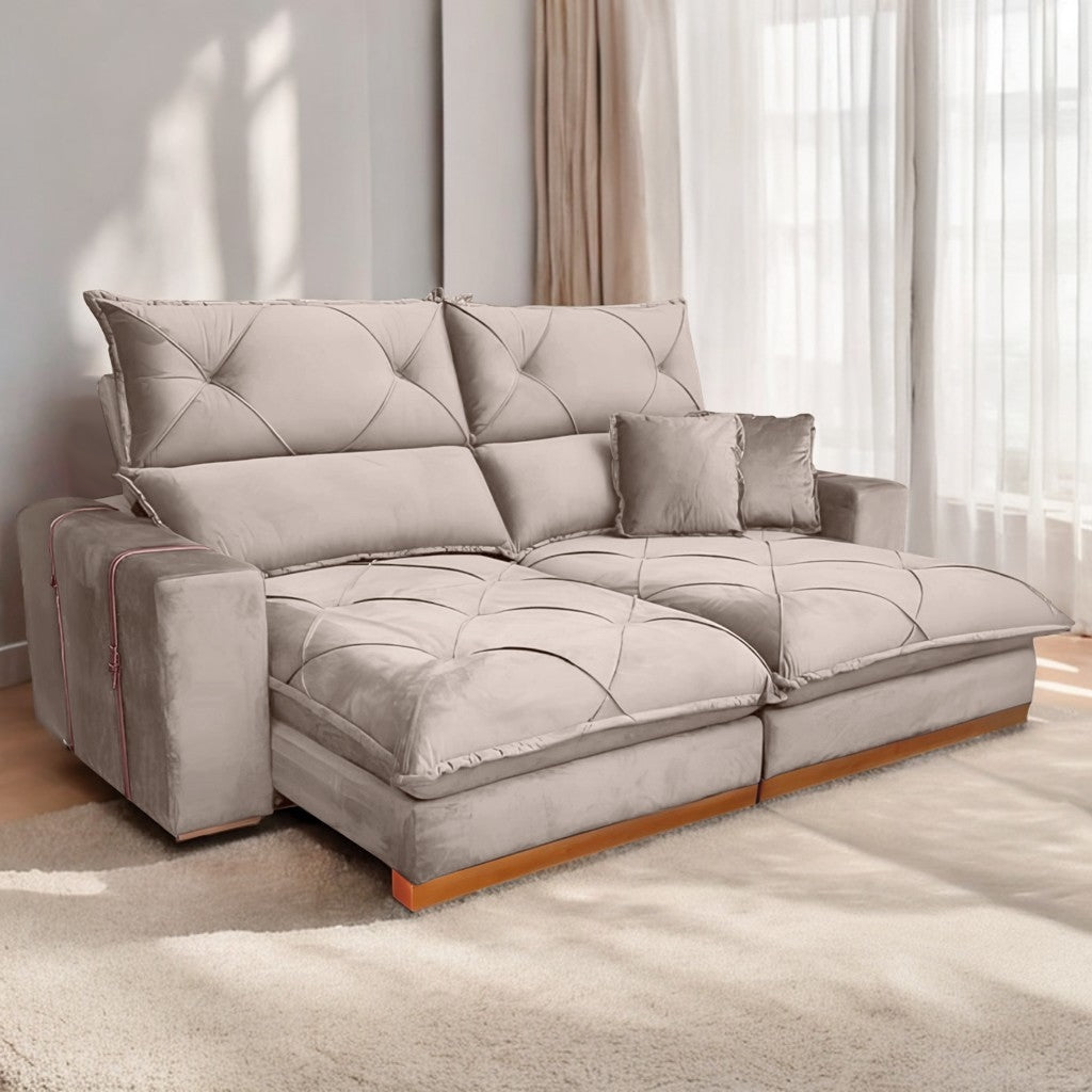 Sofá Retrátil e Reclinável Gran Bello Light 2,00 m Veludo Bege – QUINE ESTOFADOS
