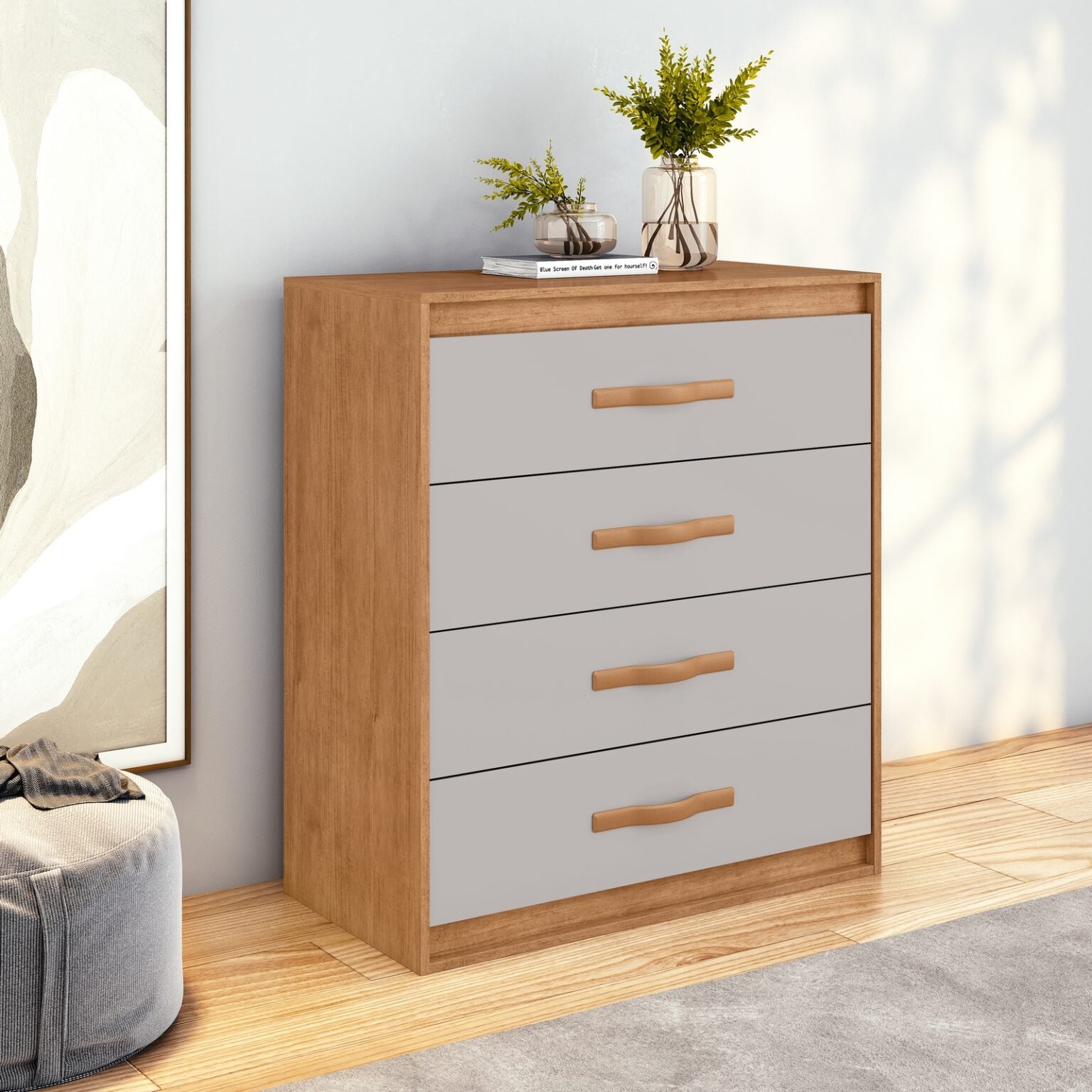 Cômoda 4 Gavetas Suavitá Amêndoa Clean/Off White – LOPAS