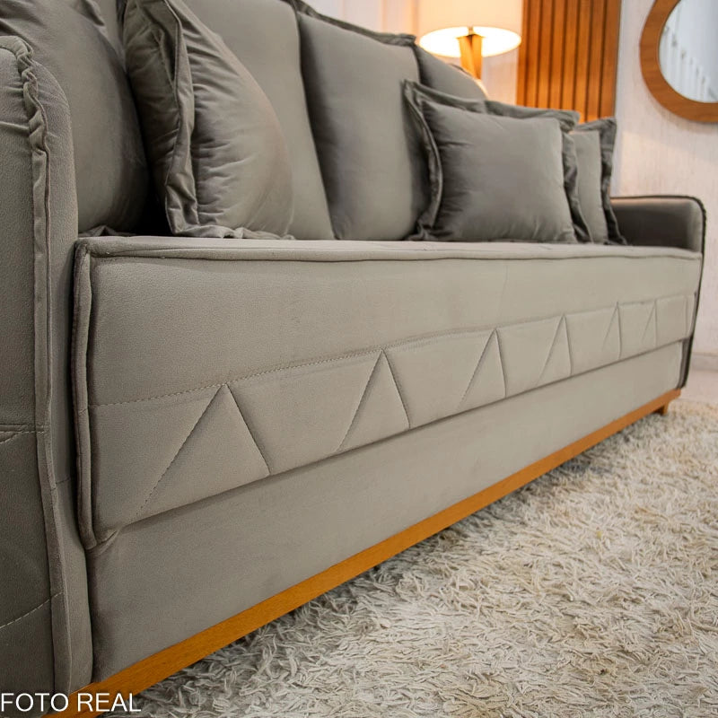 Sofá Vican Veludo Bege 5003 Larg. 2.00m - Molas Bonnel